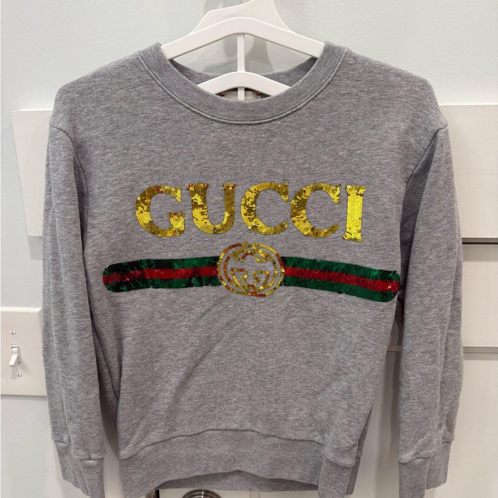 Gucci Gray Sweatshirt with Gold and Green Accents